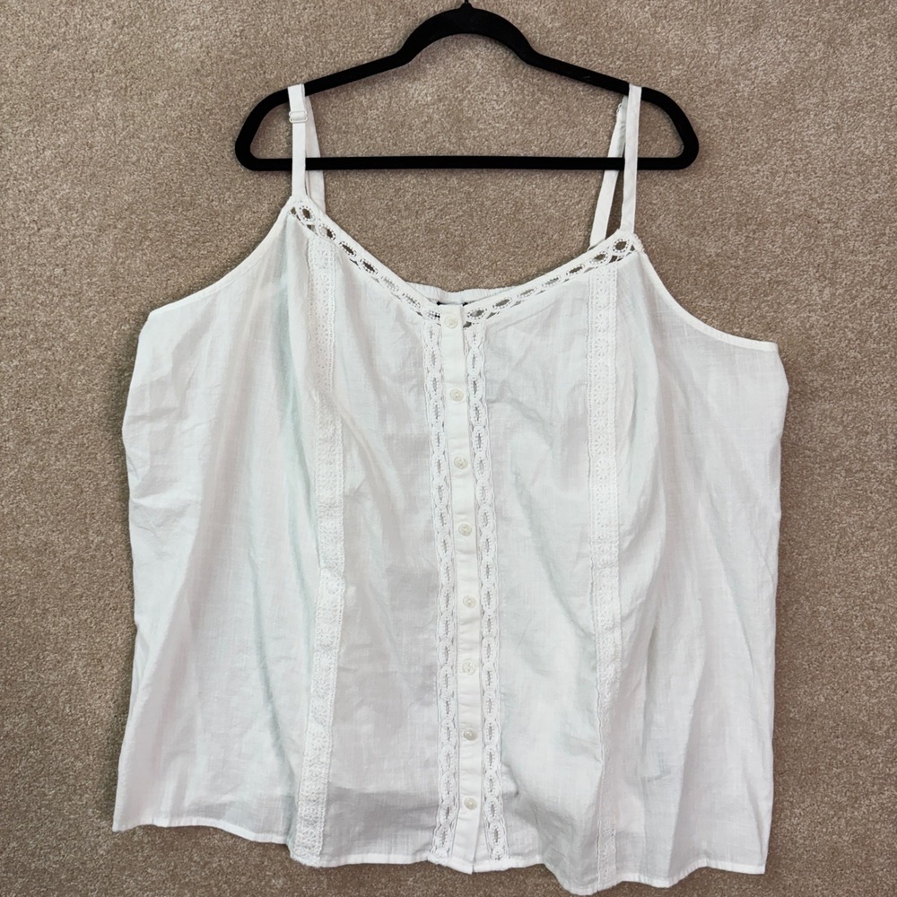 NWT TORRID Cami Women's 4X White Sophie Cotton Crochet Trim Button Front